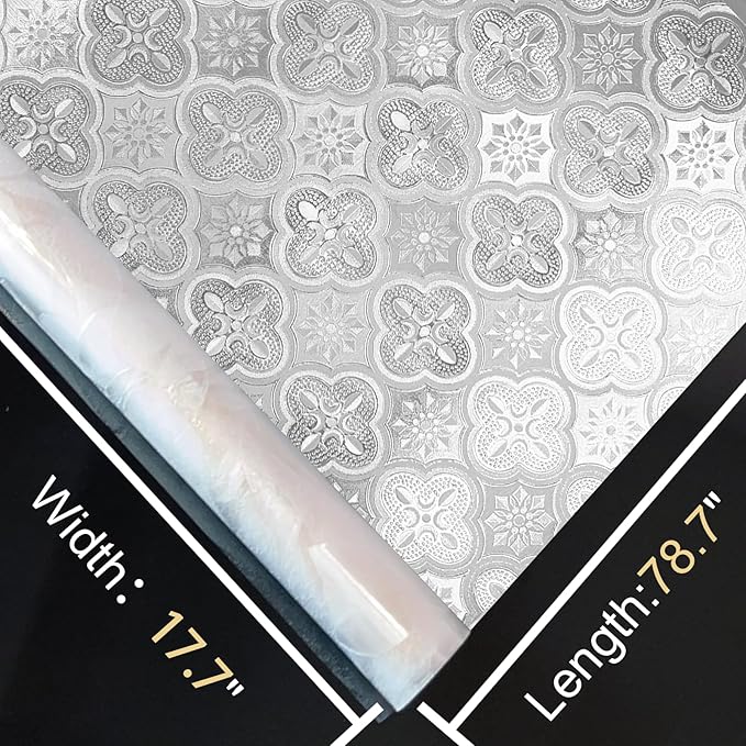 Window Privacy Film Decorative for Front Door, Bathroom Static Cling Stained Glass Sticker Opaque Heat Control UV Blocking Non-Adhesive for Home Windows 17.5 X 78.7 inches