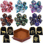 CiaraQ DND Dice Set, Double-Colors Polyhedral Dice (42 Pieces) with 6 Pattern Bags and PU Leather Tray for Dungeons Dragons D&D RPG MTG Table Games