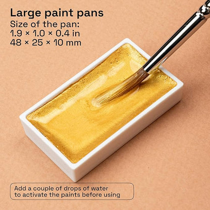 ARTISTRO Professional Metallic Watercolor Paint Set for Adults - 6 Pigment-Rich Gold Colors, XL Pans, ASTM-I Lightfastness, High Tinting Strength Watercolor Set for Professionals made by professionals