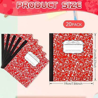 Seajan 20 Pack Composition Notebooks, Wide Ruled Paper, 7-1/2" x 9-3/4" Marble Hard Covers, 60 Sheets, Composition Notebooks Bulk for Students Back to School Adults Office Supplies(Red)
