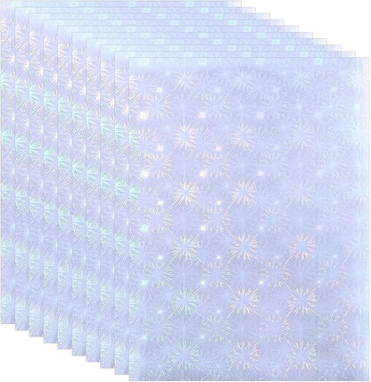 PATIKIL 11.7x8.3" Holographic Sticker Paper, 10Sheets A4 Polypropylene Self-Adhesive Transparent Waterproof Laminate Overlay Film for Photo Cards Scrapbook Decorations, Blossom