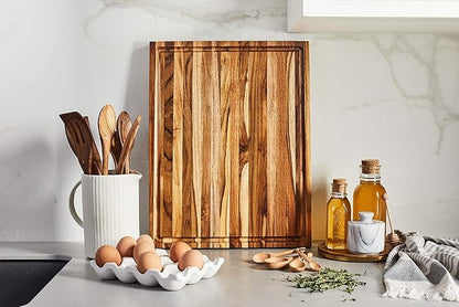 Sonder Los Angeles, Large Teak Wood Cutting Board for Kitchen with Juice Groove, Reversible Charcuterie Butcher Block 18x14x1.25 in (Gift Box Included)