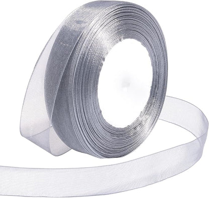 Ribbon for Gift Wrapping 3/4 inch Grey Sheer Organza Ribbon for Flower Bouquet Tulle Thin Chiffon Ribbons for Wedding Invitations Christmas Halloween Presents Decorations Crafts 50 Yards