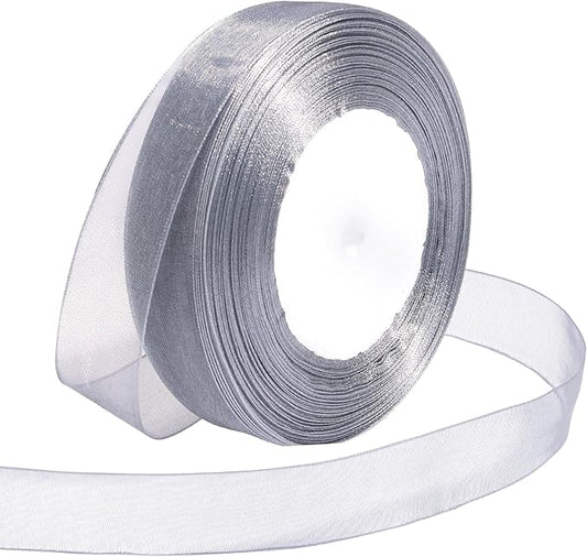 Ribbon for Gift Wrapping 3/4 inch Grey Sheer Organza Ribbon for Flower Bouquet Tulle Thin Chiffon Ribbons for Wedding Invitations Christmas Halloween Presents Decorations Crafts 50 Yards
