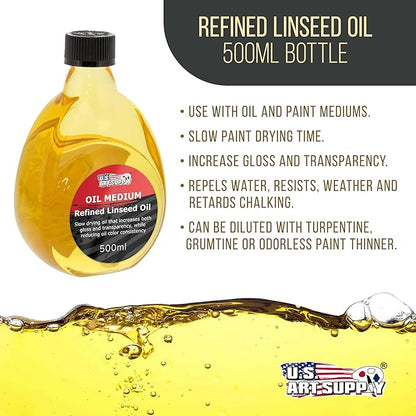 U.S. Art Supply - Refined Linseed Oil -, 500ml / 16.9 Fluid Ounce Container