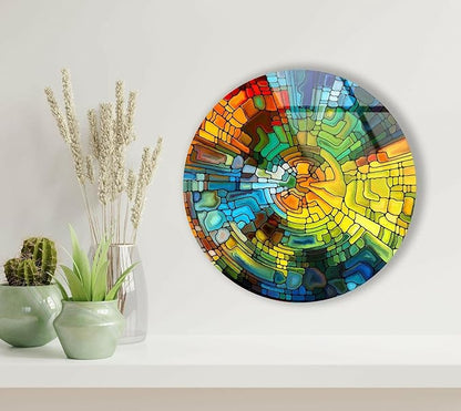 My Photostation.com 31.5''(80cm) Diameter Stained Yellow Round Glass Wall Art Tempered Glass Printing Wall Decor Large Wall Art Wall Hangings