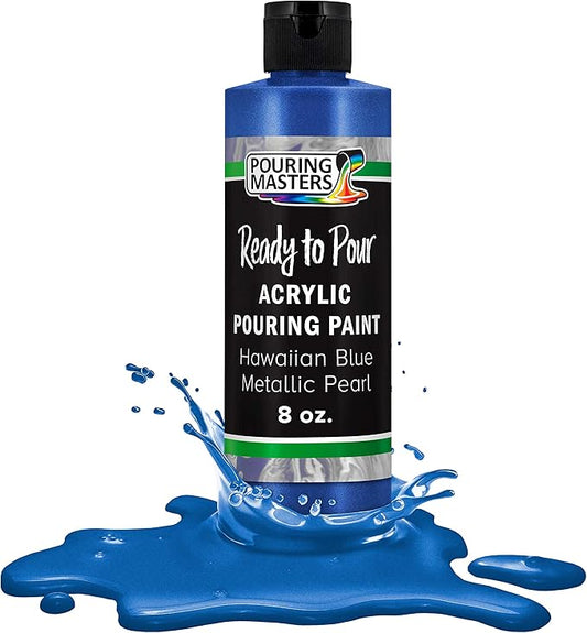 Pouring Masters Hawaiian Blue Metallic Pearl Ready to Pour Acrylic Pouring Paint - Premium 8-Ounce Pre-Mixed Fluid Acrylic Paint - Fluid Art Supplies for Canvas, Wood, Paper, Tile & Rocks