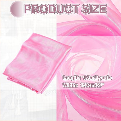 MECCANIXITY Iridescent Sheer Organza Fabric, 2 Yards x 59 Inches Solid Laser Holographic Shiny Fabric Organza Cloth for Wedding, Curtains, Costume, Photo Background, Rose Red