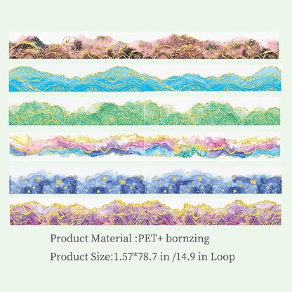 6 Rolls PET Tape Set for Journaling Supplies,Waterproof Washi Tape Stickers for Scrapbooking,Journaling Supplies,DIY Craft(Colour Paradise)