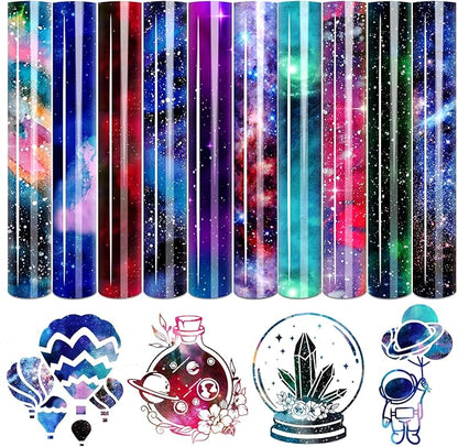 Tintnut Galaxy Heat Transfer Vinyl - 10 Sheets Bundle 10x12 Inch Stardust Starry Sky Background HTV Iron on Vinyl Watercolor Clouds Patterned for DIY T-Shirts Hats Coats Handbags Pillow Crafts