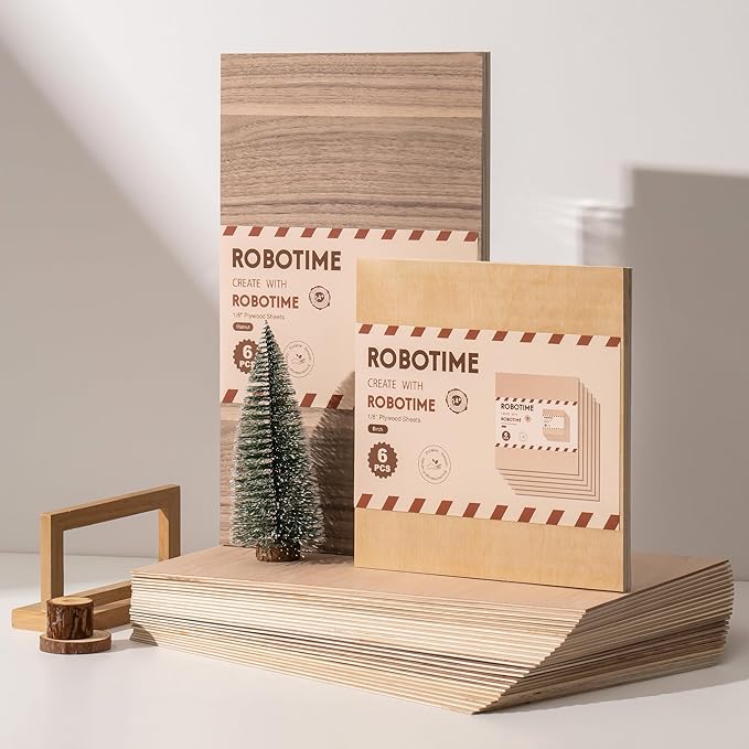 ROBOTIME 6Pcs 3mm Walnut Plywood for Laser Cutting, 1/8 Plywood Crafting Wood 12"x12", Engraving and DIY Projects, Thin Walnut Boards for Wood Project and Engraving