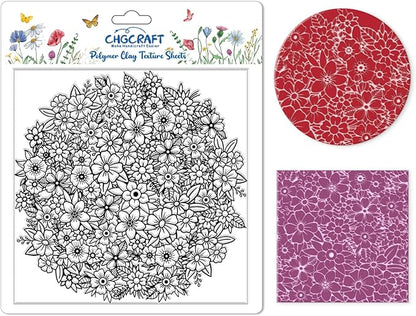 CHGCRAFT Flower Pile Polymer Clay Texture Sheets Flowers Silicone Texture Stamp Clay Texture Mat Modeling Pattern Pad Texture Sheets for Jewelry and Clay Earrings Tools, 5.5x5.5 inch