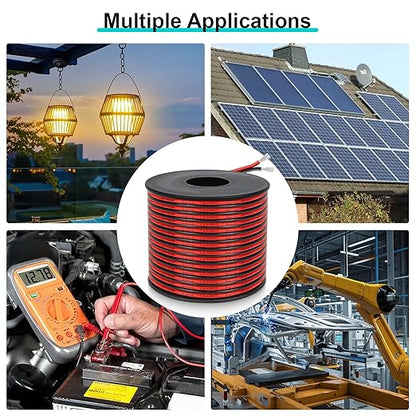 22 Gauge 2 Conductor PVC Tinned Copper Electrical Wire, 32.8FT/10M Red and Black Double Parallel Wire,0.3mm²，for DIY Projects, Home Electrical, Power Wiring,Car Speaker Wire, LED Wires.
