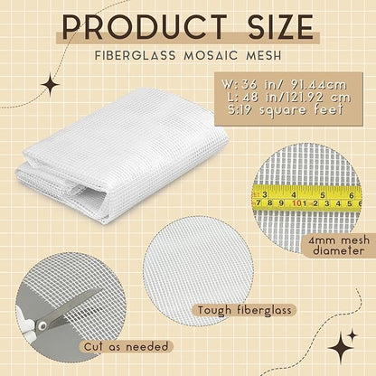 36" X 48" Mosaic Mesh for Back Mounted Tile Fiberglass Mosaic Mesh Backing Boast for Tile Installation Supplies Tools (Non Sticky)
