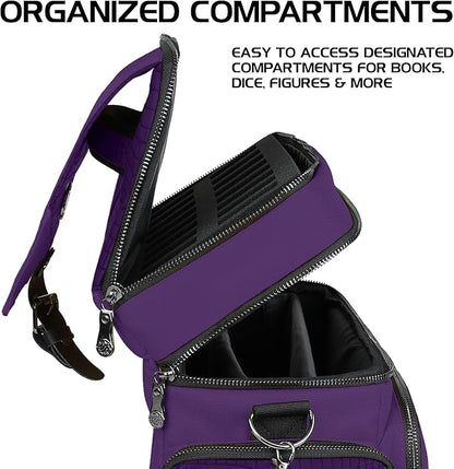 ENHANCE Travel Bag for DND Collector's Edition, Bag Compatible with Dungeons and Dragons, Battle Mat Holder, Dice Pockets and Accessories, Carry 4-8 Books (Purple Dragon)