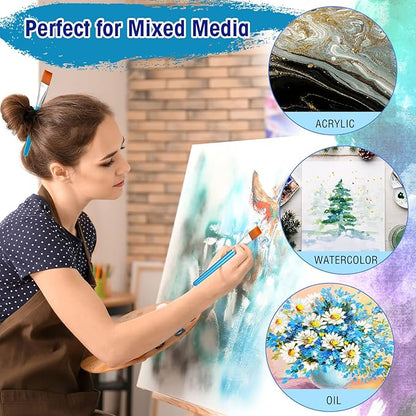 Zonon 10 Pcs 3/4 Inch Flat Paint Brushes Acrylic Painting Craft Accessories Small Watercolor Paint Brushes Bulk for Adult Artist Detail Oil Canvas Face(8.1 x 0.9 x 3/4 Inch,Sky Blue)
