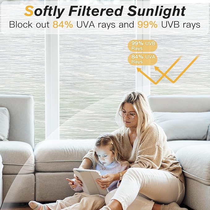 Haton Window Privacy Film, Frosted Glass Privacy Window Clings, Sun Blocking Frosting Opaque Coverings, Static Cling Removable Decorative Stickers for Home Door, Non-Adhesive 29.5" x 78.7"