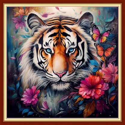 Dooxvey Cross Stitch Kits for Adult Beginners - Full Range of Stamped Kits, Needlepoint & Embroidery Kits - 11CT Cross Stitch Patterns - Tiger Flower, 18x18 inch