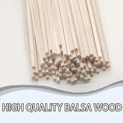 120Pcs Balsa Wood Sticks,Wood Strips Balsa Square Wooden Dowels Hardwood Unfinished Wood Sticks for Crafts DIY Projects Models Making Supplies (12” X 1/8” X 1/8” 120Pcs)