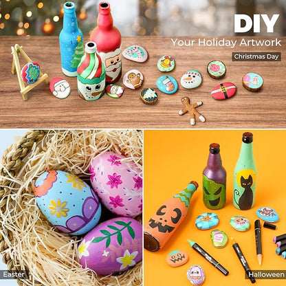 Ohuhu Acrylic Paint Markers 60 Colors: Dual Tips (Round & Fine) Acrylic Markers High Opacity Paint Pens Waterproof Lightfast for Rock Painting Easter Eggs Wood Glass Ceramic Canvas - Kakaako