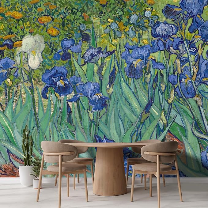 wall26 Irises by Vincent Van Gogh Dutch Impressionism 20th Century Artist Peel and Stick Large Wall Mural, Removable Wallpaper, Home Decor - 132x120 inches