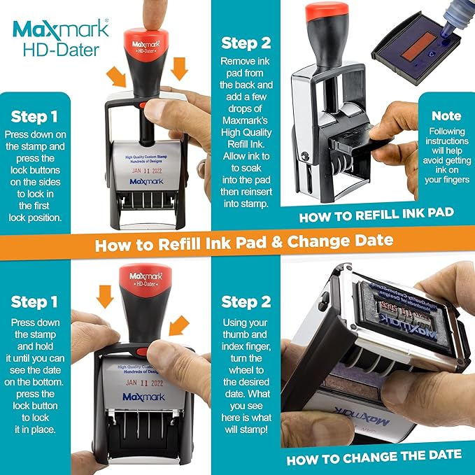 MaxMark Heavy Duty Self Inking Date Stamp with Phrase Paid - Red Ink