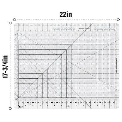 Quilting Ruler,17-3/4in x 22in,Slotted Patchwork Ruler & Template,Non-Slip Grip Acrylic Fabric Strip Cutting, Sewing, Crafting