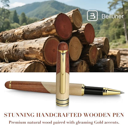BEILUNER Luxury Wood Ballpoint Pen Writing Set,Maple-Elegant Fancy Nice Gift Pen Set for Signature Calligraphy Office Fancy Nice Supplies - Christmas Gift Boxed with Extra Refills (Black)