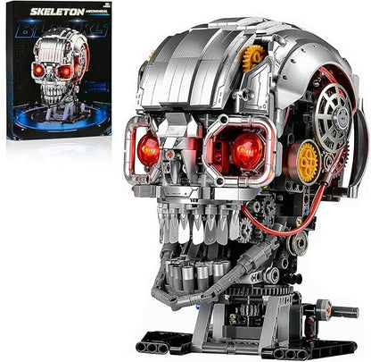 Mechanical Halloween Skull Building Set for Adult,Skeleton Head Building Blocks Toys,Buildable Horror Display Model,Collectible Decor for Home or Office,Gift for Men Boys 8-14(1099pcs)