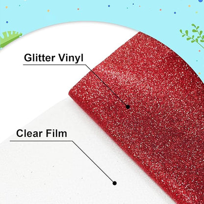 Red Glitter Heat Transfer Vinyl 12Inch*6FT Glitter Iron on Vinyl for T Shirts Easy to Cut and Weed Compatible with All Cutter Machines HTV Iron on Vinyl for Cricut(Red 12Inch*6FT)