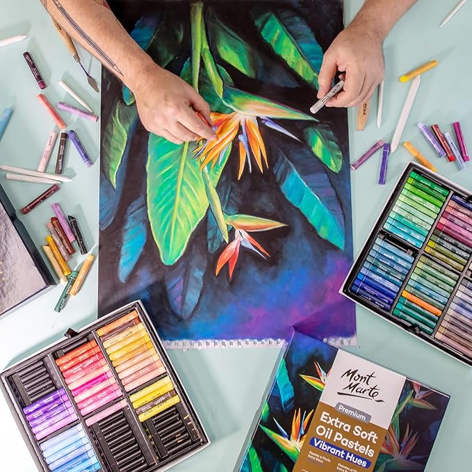 Mont Marte Extra Soft Oil Pastels 52pc, Assorted Bright Colors, Vibrant and Buttery, Versatile Art Pastels for Blending, Layering & Shading, Ideal for Art, Craft, Coloring and Sketching