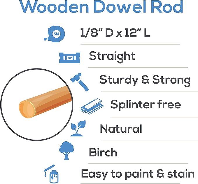 Dowel Rods Wood Sticks Wooden Dowel Rods 1/8 x 12 Inch Unfinished Hardwood Sticks for Crafts and DIYers 2500 Pieces by Woodpeckers