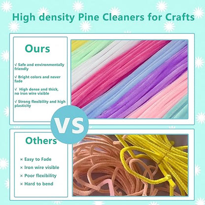 Pipe Cleaners Craft, 400pcs Pipe Cleaners with Flower Stems, Floral Tape, Ribbon, for Flower Bouquet DIY-Colorful