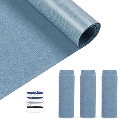 HTVRONT Iron on Patches for Clothing Repair 4 Rolls - Denim Patches for Jeans Kit 4" by 20", 4 Rolls of Iron On Denim Patches for Jeans Inside & Clothing Repair (Light Blue)