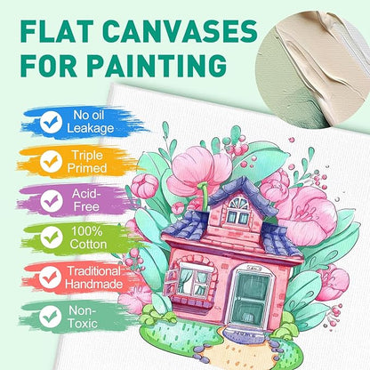 FUMILE Canvases for Painting 11x14 Inch 10 Pack, Canvas Boards for Painting Primed Acid Free Blank Canvas Panels for Oil Paint, Watercolor, Acrylic Paint, Gouache and Tempera.