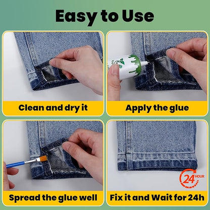 Fabric Glue Permanent, 60ml Super-Strong Clear Washable Fabric Adhesive for Clothing, Patches, Leather, Cotton, Denim, Polyester, Doll Repair (Fabric Glue Kits B)