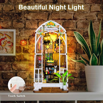 Book Nook Kits for Adults, Miniature House Dollhouse Kit for Teens, DIY Crafts for Adults, Bookshelf Decor Garden House with LED Light, Gifts for Family and Friends