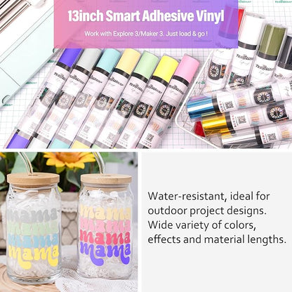TECKWRAP Matte Vinyl Smart Adhesive Vinyl Permanent,13in x 5ft, Vinyl for DIY Craft Decal Projects, Compatible with Explore3/Maker3, Beige
