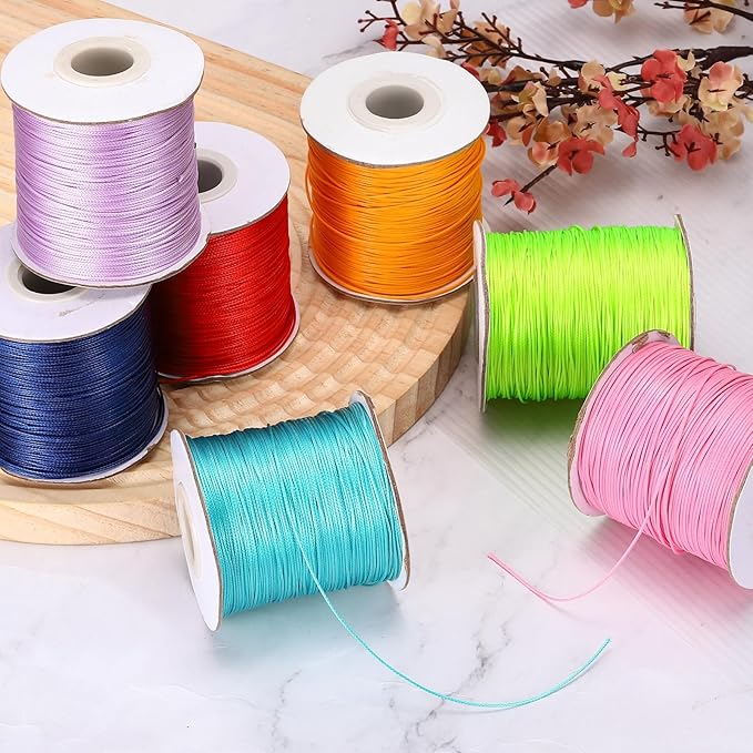 MECCANIXITY Waxed Cord 0.5mm Waxed Polyester Cord 175 Yard Wax String for Bracelet Making, Necklaces, Beading, Jewelry Making and DIY Crafts(Dark Rose Red)