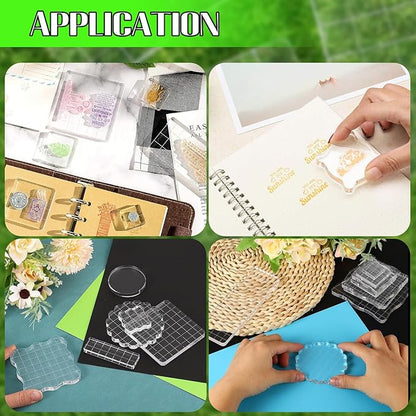 3Pcs Clear Stamp Blocks Set, Square Acrylic Blocks for Stamping With Grid Lines, Tools for Scrapbooking Crafts