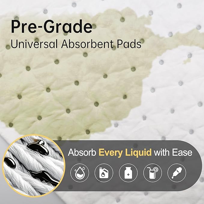 AAwipes Oil Absorbent Pads Garage Accessories Oil Spill Control Oil Absorbing Sheets for Garage, Car, Truck, Motorcycle White 100 Pack 9.8" X 13" OW1013-100