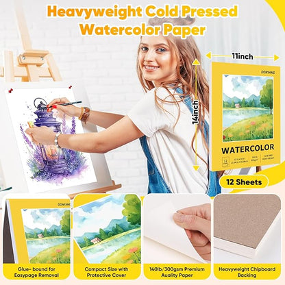 Watercolor Paper Pad, 11"x14" Water Color Paper, 140lb/300gsm Artist Painting Drawing Paper Book, Art Supplies for Adults, Watercolors, Watercolor Paint Set, Sketchbook, Journal, Yellow