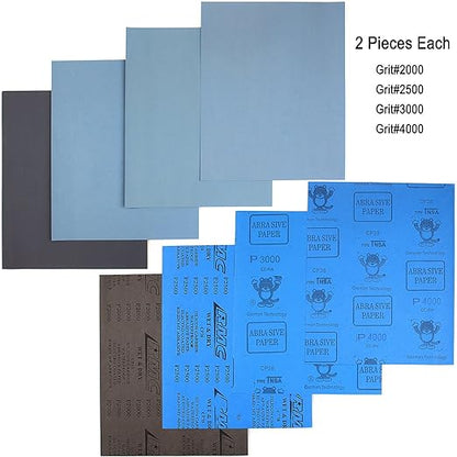 9x11 inch 16 Sheets Sandpaper, Wet or Dry 2000-10000 Grit 8 Assortment Sand Paper, Extra Fine Abrasive Pads for Automotive Sanding, Wood Turing Finishing, Metal Furniture Polishing and More