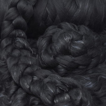 Merino Silk Luxe Tonal Designer Blend. Superfine Merino, Mulberry Silk, Tussah Silk. Top Roving for Spinning or Felting. Obsidian 4oz