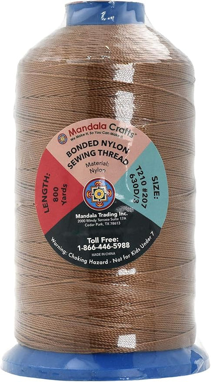 Mandala Crafts Bonded Nylon Thread - Russet Brown Heavy Duty Sewing Threads - 800 YDs Size 207 630D T210 Tex 210 for Leather, Jeans, Weaving, Outdoor, Marine, Upholstery
