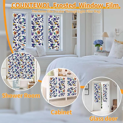Window Privacy Film Stain Glass Window Film Rainbow Window Film Window clings Non-Adhesive Reusable Decorative for Room (Frosted Stained Leaf, 35.4 x 78.7 in)