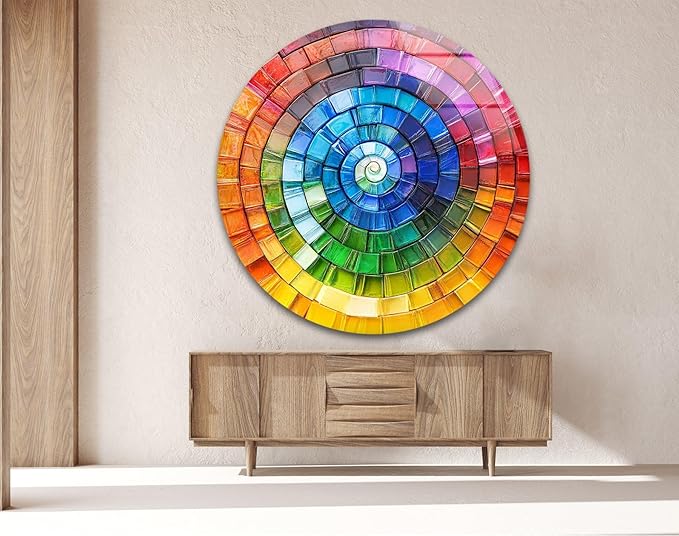 My Photostation.com 15.8''(40cm) Diameter Radiant Spiral Spectrum Round Glass Wall Art Tempered Glass Printing Wall Decor Large Wall Art Wall Hangings