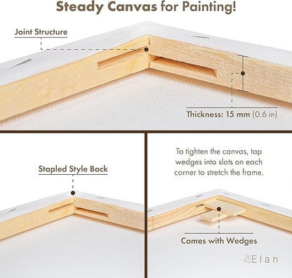 Elan Stretched Canvases 8x10 Inch, 6-Pack Blank Canvases for Painting 8 oz, Triple Primed Stretched Canvas for Painting, 8x10 Canvas Bulk