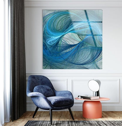 My Photostation.com 28Wx18H'' Blue Energy Abstract Wall Art – Fluid Motion Glass PrintTempered Glass Printing Wall Decor Large Wall Art Wall Hangings