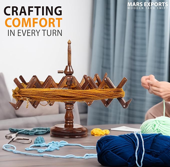 Wooden Yarn Winder for Knitting and Crocheting, Rosewood Swift Hand Operated Large Yarn Ball Winder, Heavy Duty Table Top Swift